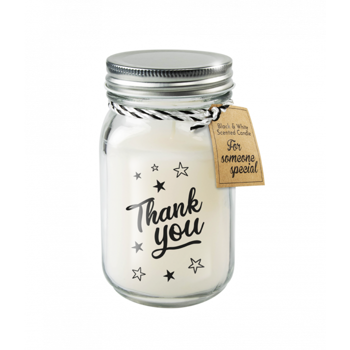 black and white scented candle thank you