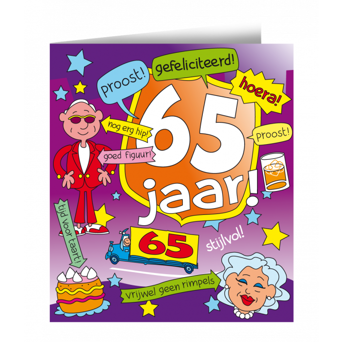 wenskaart cartoon 65 jaar